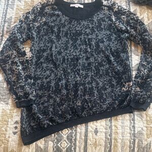 Philosophy Black and Silver Shimmer Patterned Semi-Sheer Crew Neck Sweater Med
